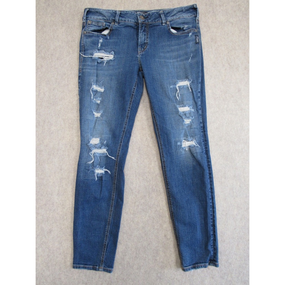 Silver Jeans Co Suki Skinny‎ Distressed Ripped Jeans Blue W32 L29 L93136SJL346